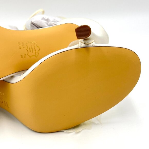 Nina Womens 6 Ivory White Satin Feather Embellished Heels Dress Sandals Shoes - Picture 12 of 14